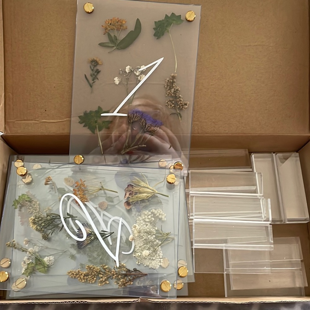 Pressed Floral Table Numbers With Stands